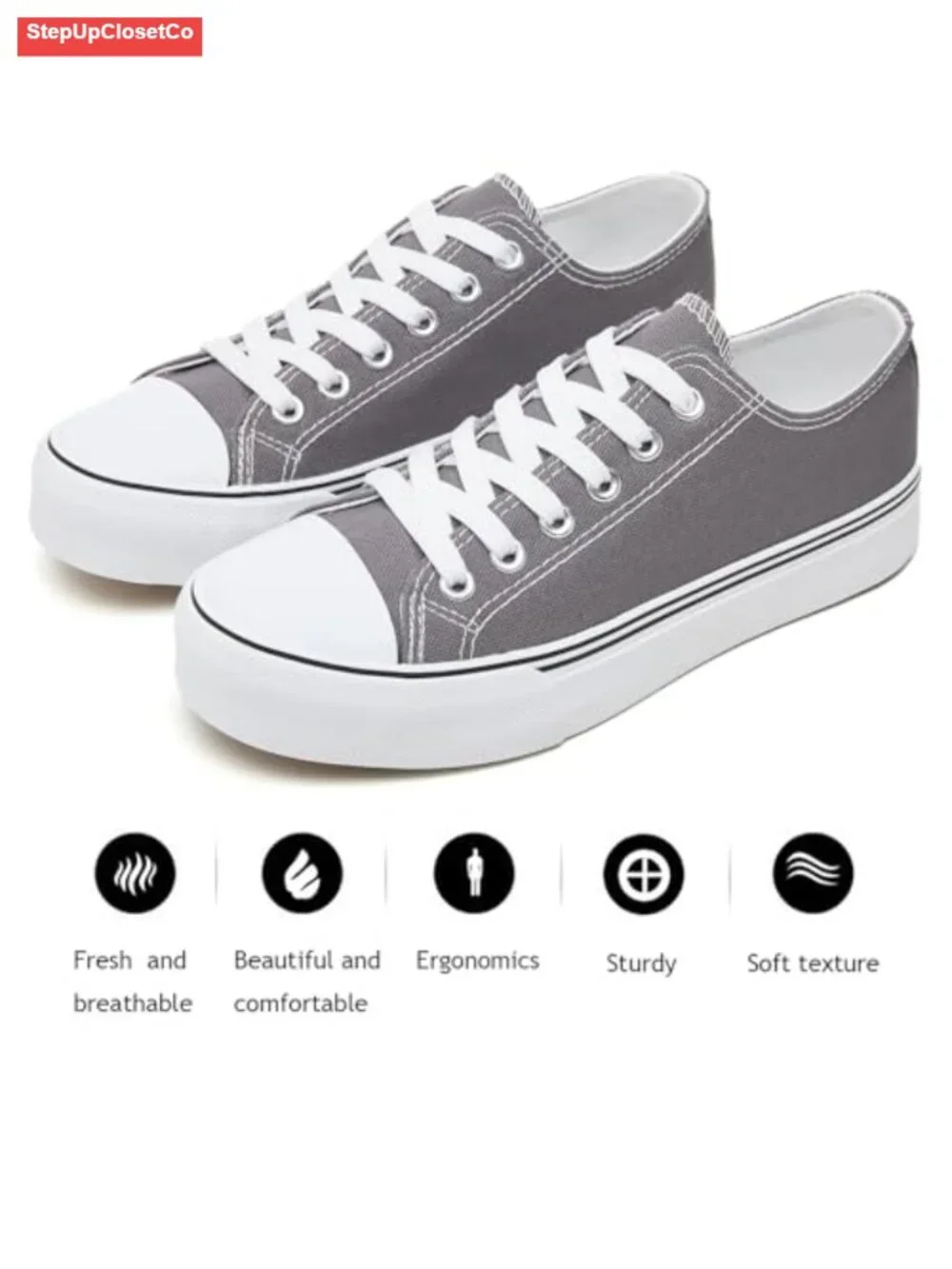 Canvas Sneakers Breathable Rubber Sole Lightweight Slip Resistant